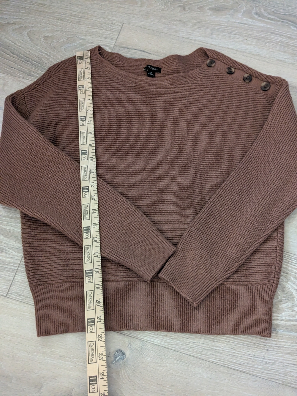 Ann Taylor Ribbed Button-Shoulder Sweater - Brown